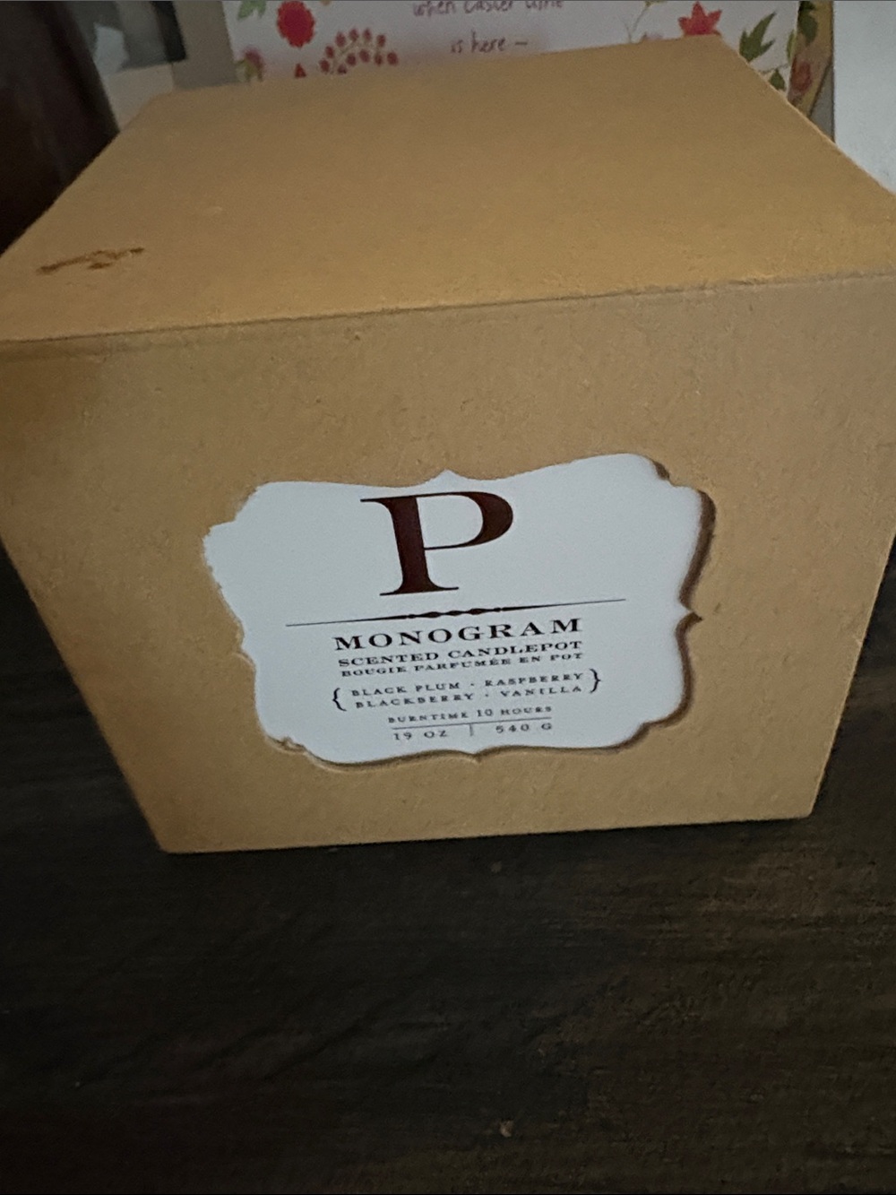 Monogram Scented Candlepot - Neutral Kraft Box, Large P Logo ! 19 ounce